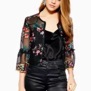 Topshop Floral Embroidered Jacket